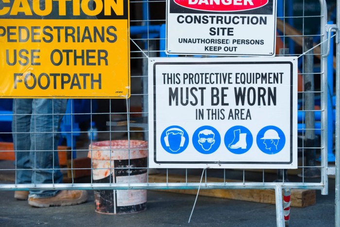 Construction safety signs site entrance health alamy stock