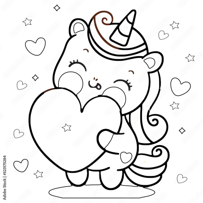 Dessin de licorne kawaii a colorier