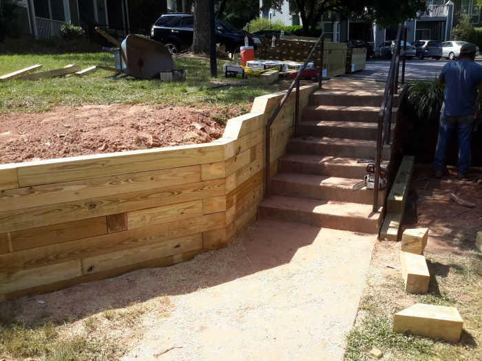 Retaining wall railroad tie build wood walls wooden building ties garden landscaping backyard ideas landscape sleeper diy sloped drainage steps