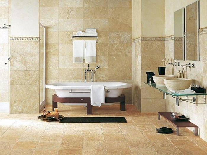 Travertine bathroom travertin salle bain surround remodel bathtub decorpad