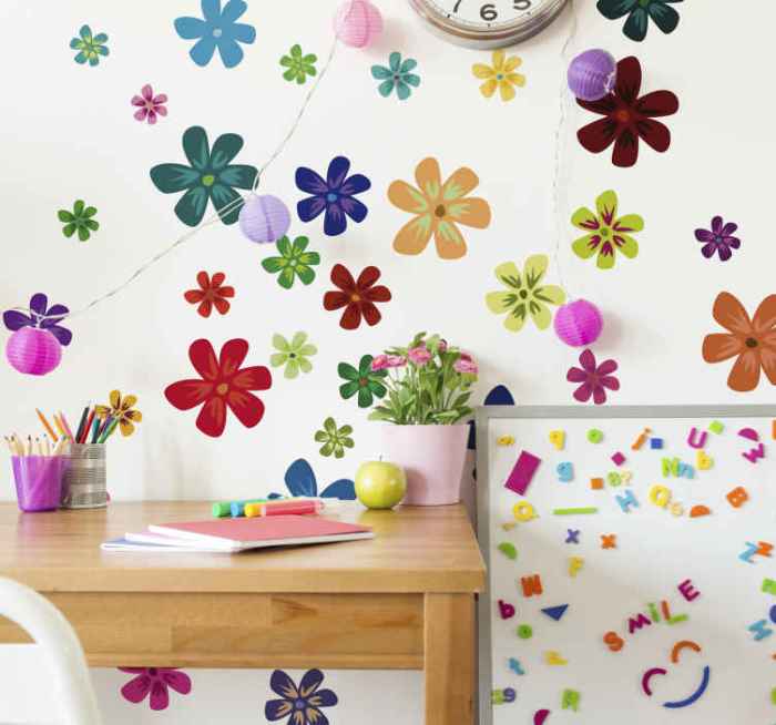 Flowers long stems wall decal bright flower