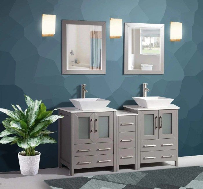 Vanity bathroom sink double top vessel mirror set combo solid wood quartz