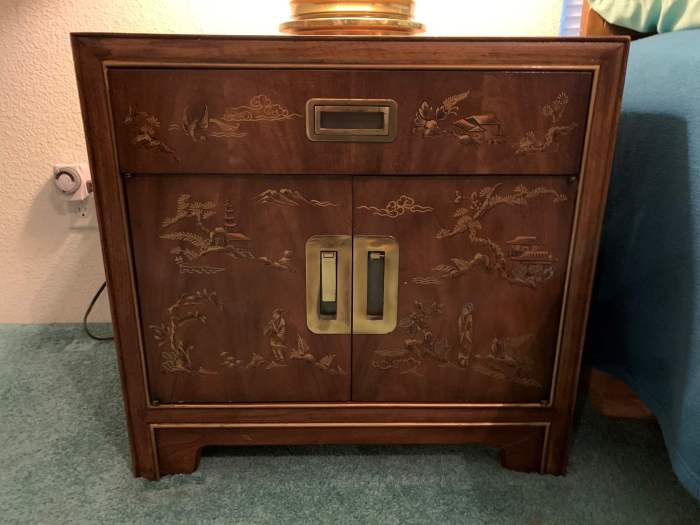 Bedside table painted red chinese