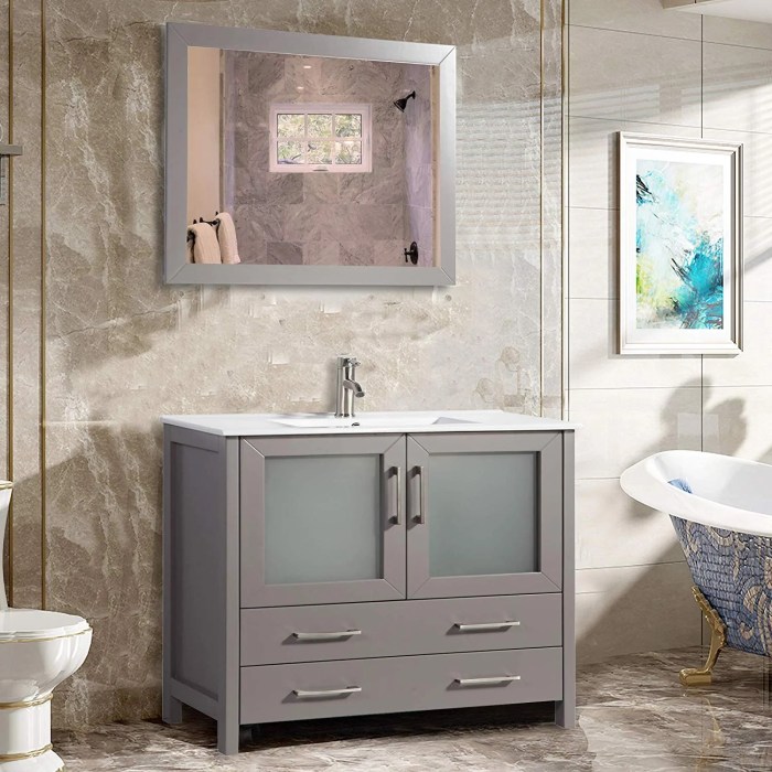 Bathroom sink vanity cabinet mirror single drawers under combo shelf set top