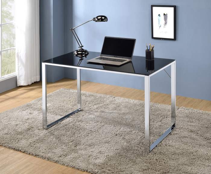 Desk office glass top modern espresso clear base shaped desks computer furniture table corner contemporary style wood frame decoration shape