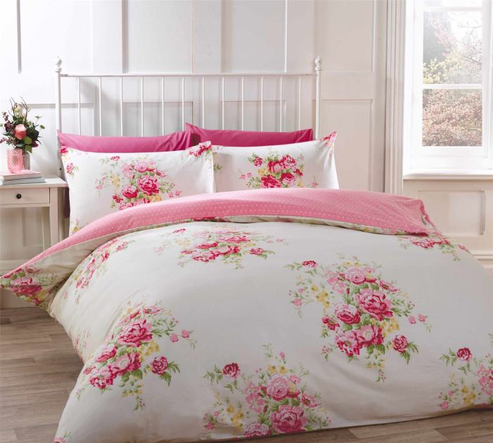 Duvet shabby floral chic cover flannelette bedding pink quilt ebay cotton brushed kate cream vintage sets covers sell blue now