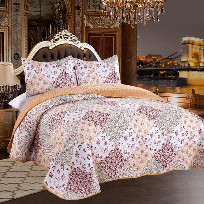 Quilt bedspread queen bed set blue size white beige geometric 3pcs coverlet floral multi modern color