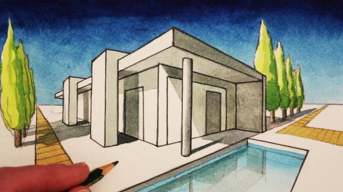 Dessin maison perspective moderne