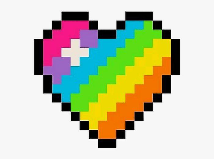 Pixel art coeur arc en ciel