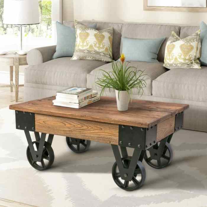 Table coffee wheels vintage farmhouse industrial metal wood tables decor ideas furniture diy rustic wayfair choose board casters small