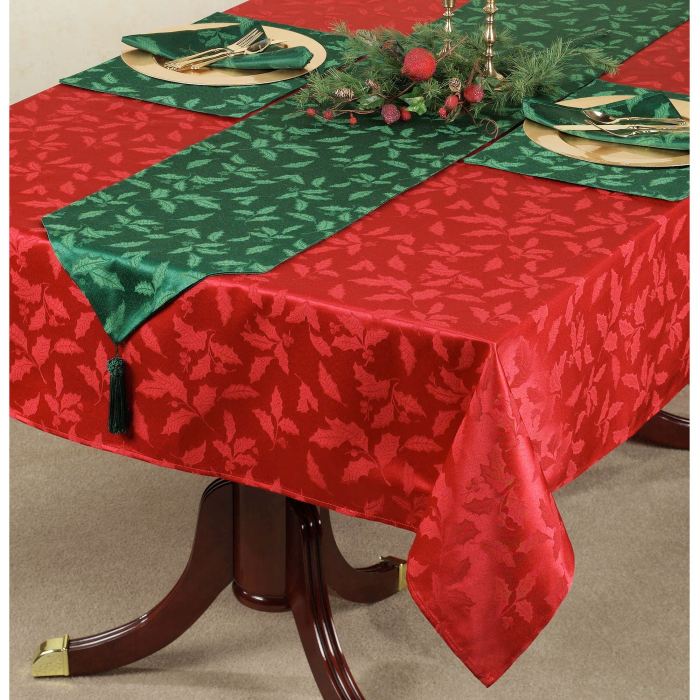 Christmas tablecloth lenox damask holly red sell now