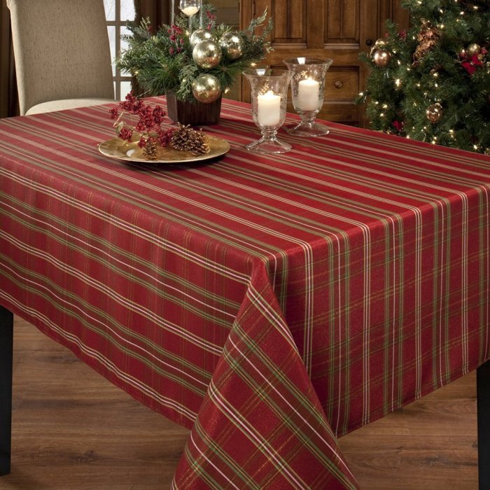 Tablecloth christmas botanical table april linens cornell tidings joyful beautiful red collections kitchen