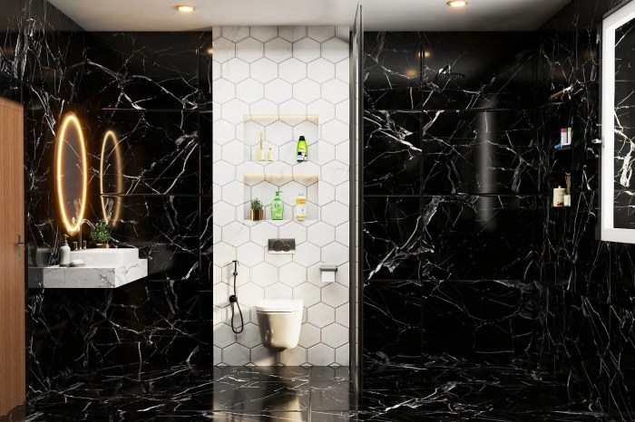 Salle de bain design luxe noir et blanc