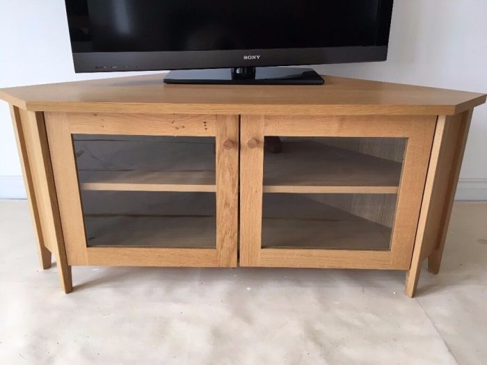 Tv corner doors glass ikea unit cabinets stand oak ab37 adjustable shelf condition stands great furniture moray ended ad has