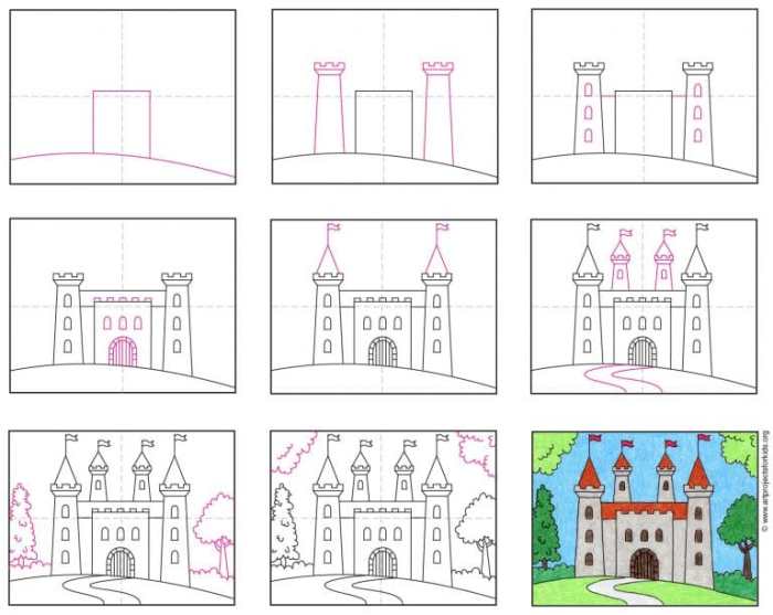 Castle drawing draw kids step disney drawings castles white fairytale disneyland clipart tutorials easy like very finish drawingtutorials101 make shapes