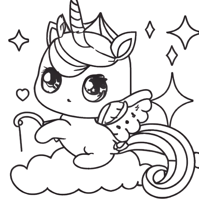 Dessin de licorne kawaii a colorier