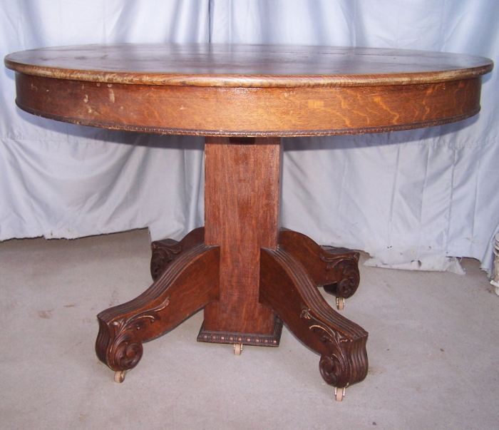 Oak table antique dining round diameter original inches leaves