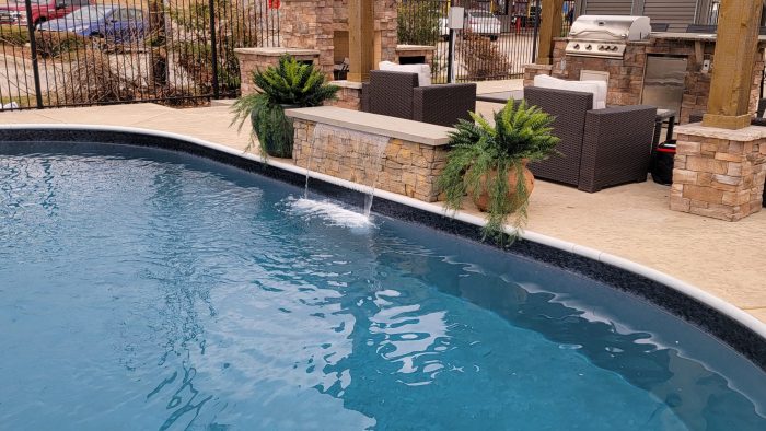 Pool water swimming feature waterfall features modern wall ideas small close simple fountains backyard stone adds led area waterwall element