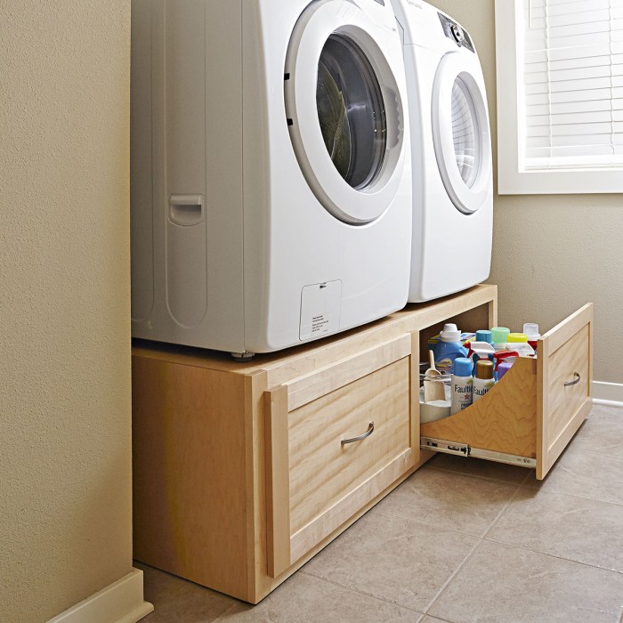 Washer dryer stand pedestal washing machine diy front reveal build laundry loader love room basket