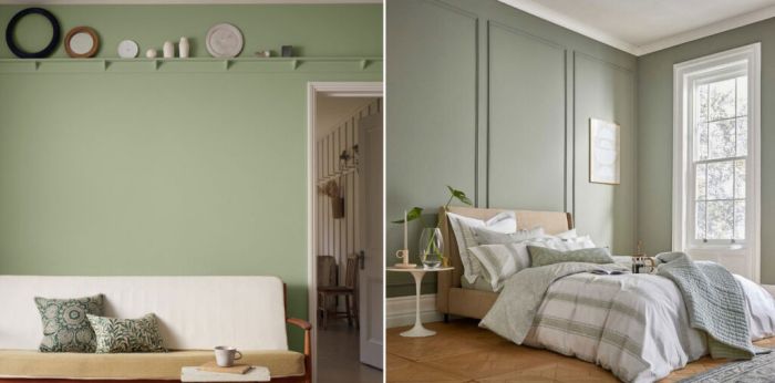 Chambre vert anis et taupe