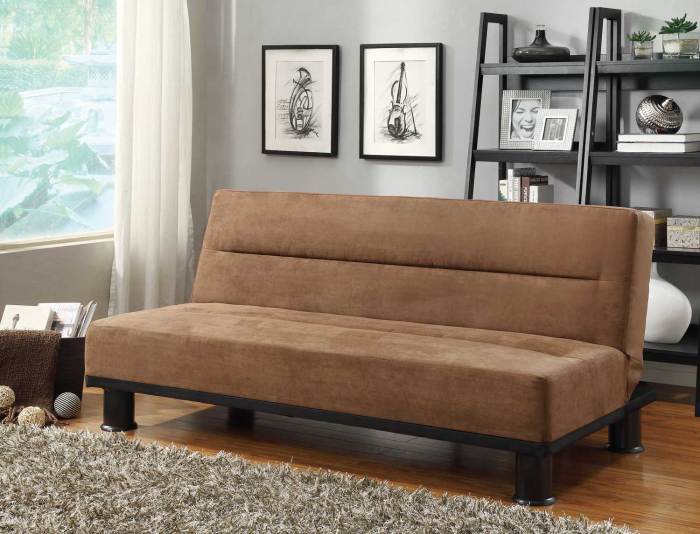 Sofa futon bed clack click removable arm comfortable most back rests finish vinyl brown furniture seat