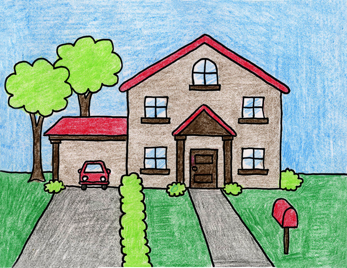 Drawing house simple draw line kids drawings tutorial step paintingvalley drawdoo