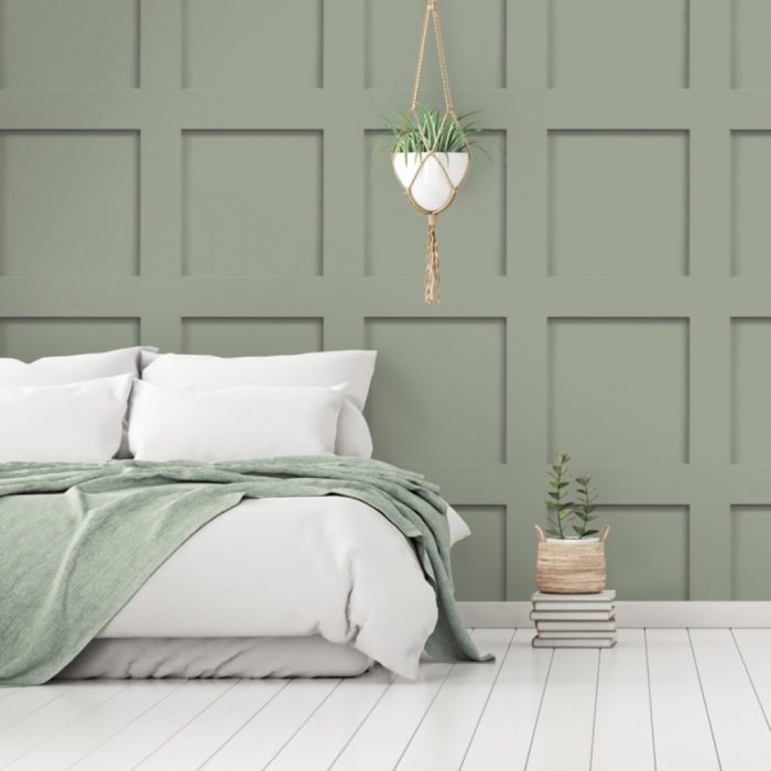 Chambre vert anis et taupe