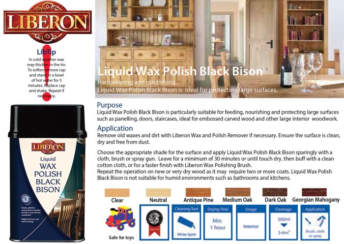 Wax liberon furniture polish bison litre paste wood 1l colours