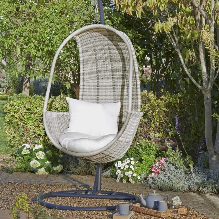 Hanging pod garden chairs chair wicker grey dante w94 suspended woven synthetic frame metal natural available