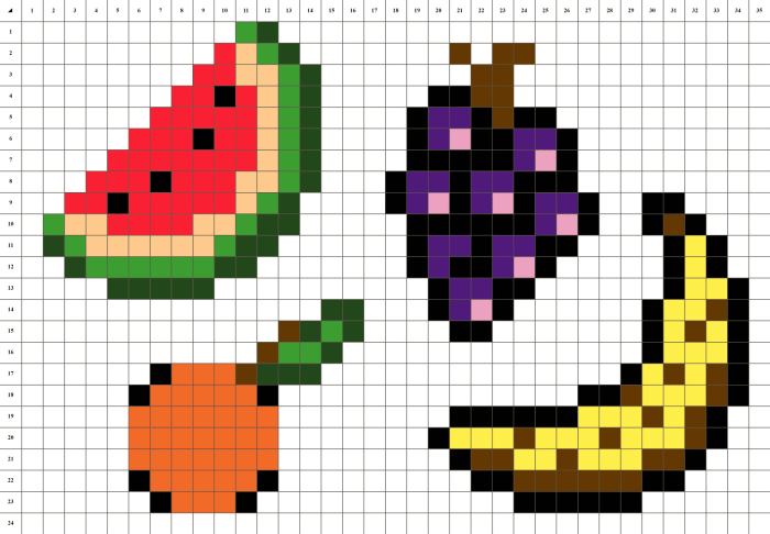 Pixel art kawaii fruit