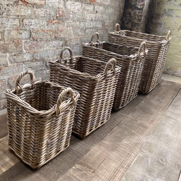 Basket log wicker large wheels handles rope notonthehighstreet