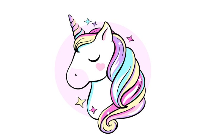 Unicorn vector head pastel background cute sleeping colors stars blue