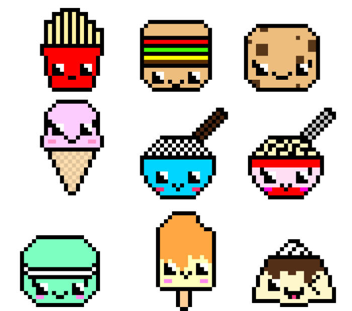 Pixel art nourriture kawaii facile