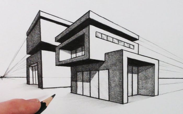 Dessin maison perspective moderne