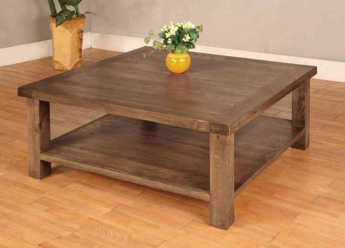 Coffee table square wood mango solid retro rough finish 68cm furniture