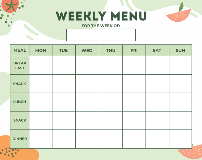 Planning vierge menu semaine