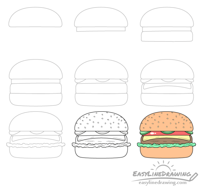 Comment dessiner un hamburger kawaii