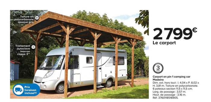 Carport camping car castorama