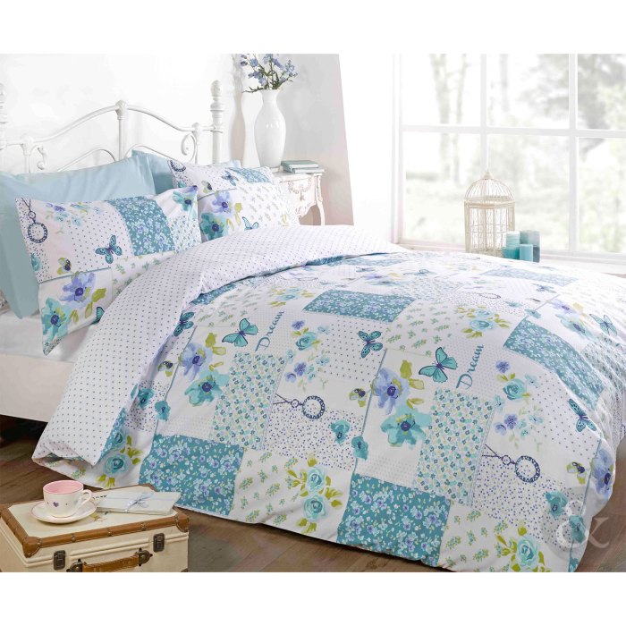 Shabby chic duvet cover bedding bed reversible patchwork butterfly floral set covers