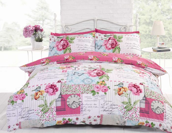 Chic bedding shabby duvet cover patchwork reversible quilt french pink set blue