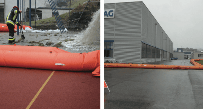 Flood inflatable barriers dams