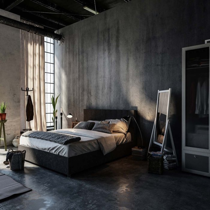 Chambre style loft industriel