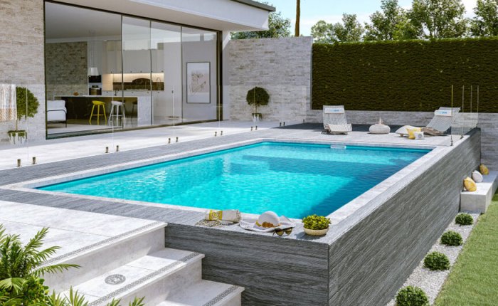 Piscine hors sol beton imitation bois