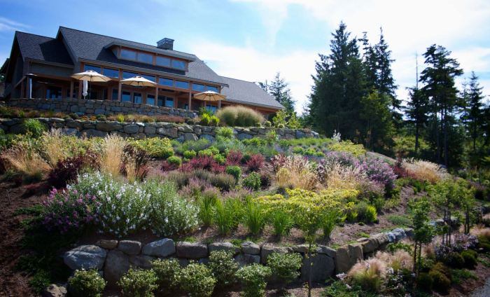 Landscaping hillside landscape ideas rock boulders rocks shrubs backyard tiered beautiful perennials along garden hill sloped yard terraced don know