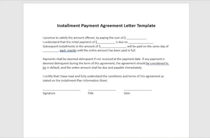 Payment form sample installment agreement plan pdf template forms