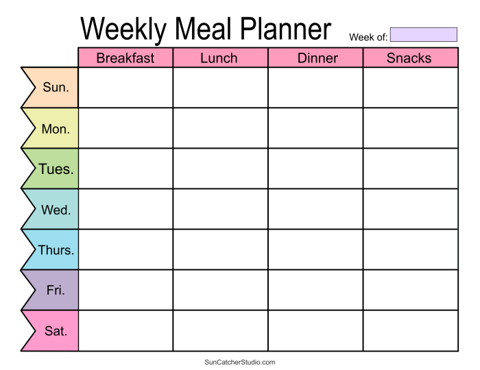 Planning vierge menu semaine