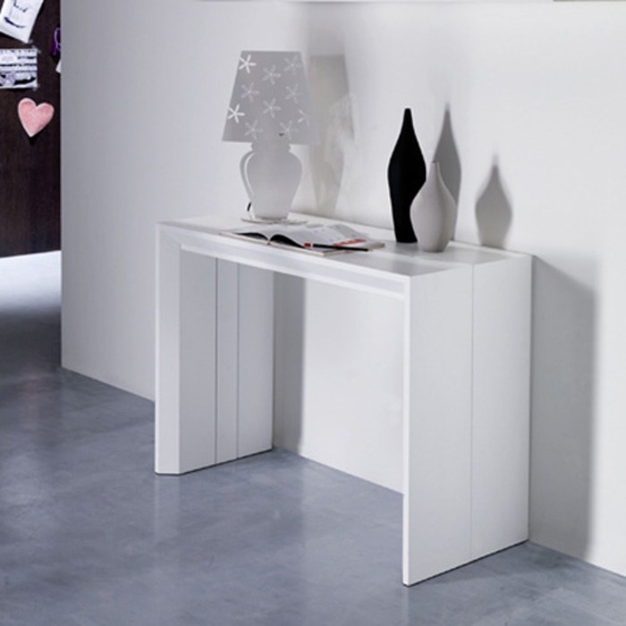 Table console extensible blanc laqu design