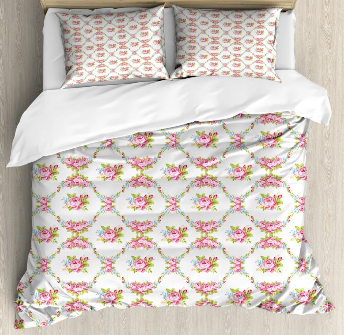 Duvet roses shabby chic cover pillow shams curvy borders print set