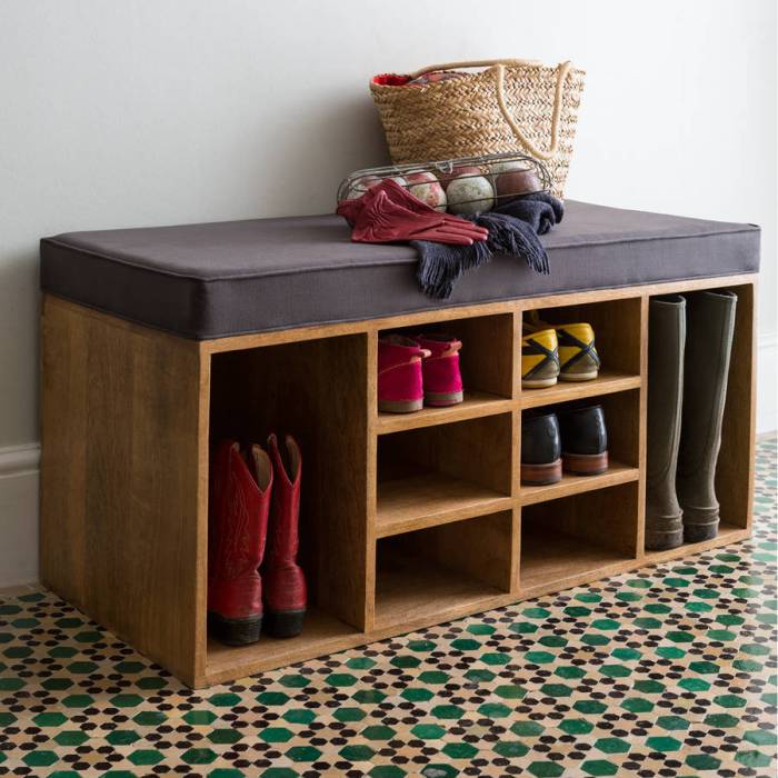 Shoe storage bench seat notonthehighstreet rack shoes entryway hall benches hallway wooden ikea large brown wood longer cushion diy store