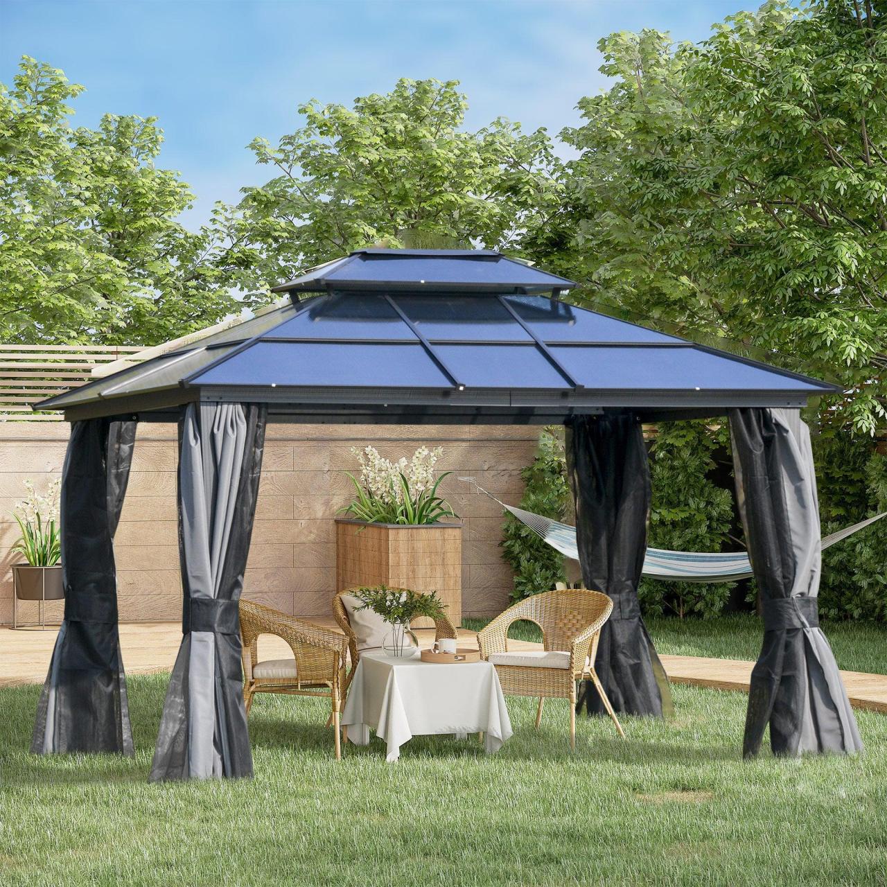 Gazebo polycarbonate graphite rome roof gazebos grey 3m luxury